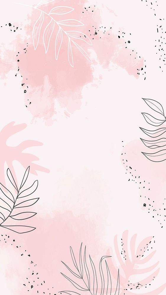 Pink leafy watercolor mobile phone wallpaper vector