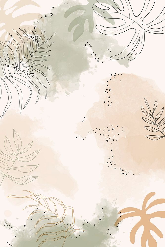 Beige leafy watercolor background vector