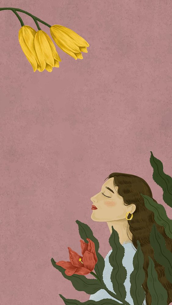 Botanical woman mobile screen background illustration