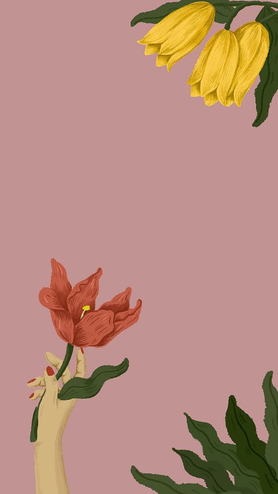 Woman holding a flower mobile screen background illustration