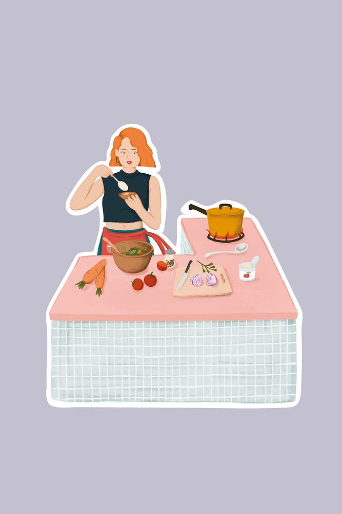 Girl cooking in a kitchen sticker vector