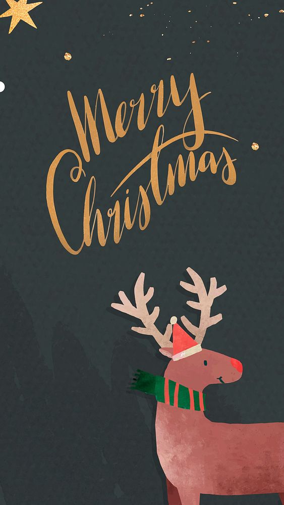 Reindeer with Santa hat Christmas card vector