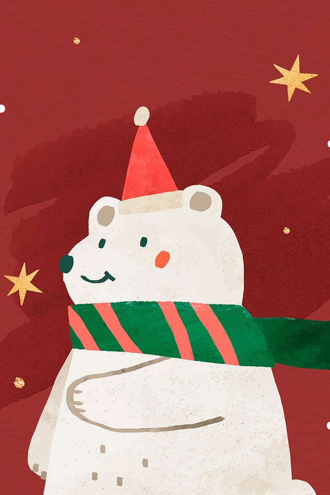 Christmas white bear doodle vector