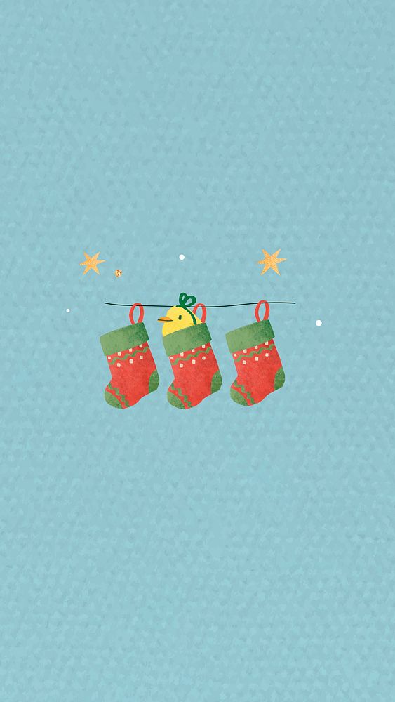 Christmas stockings on blue mobile phone wallpaper vector
