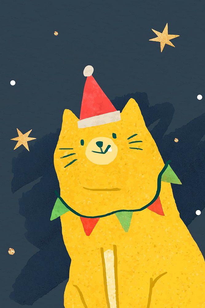 Cat with Santa hat doodle vector