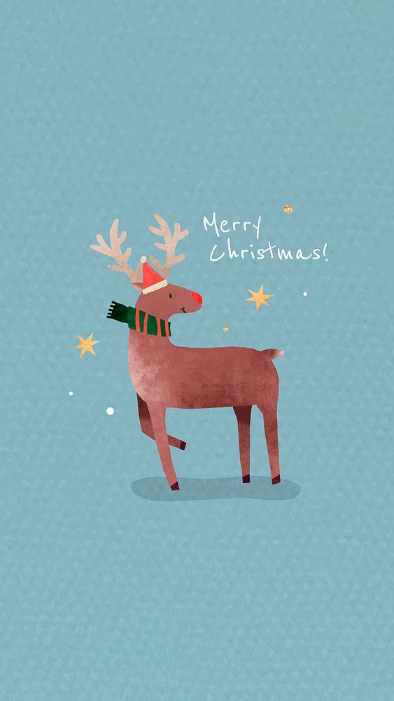 Reindeer with Santa hat mobile phone wallpaper vector
