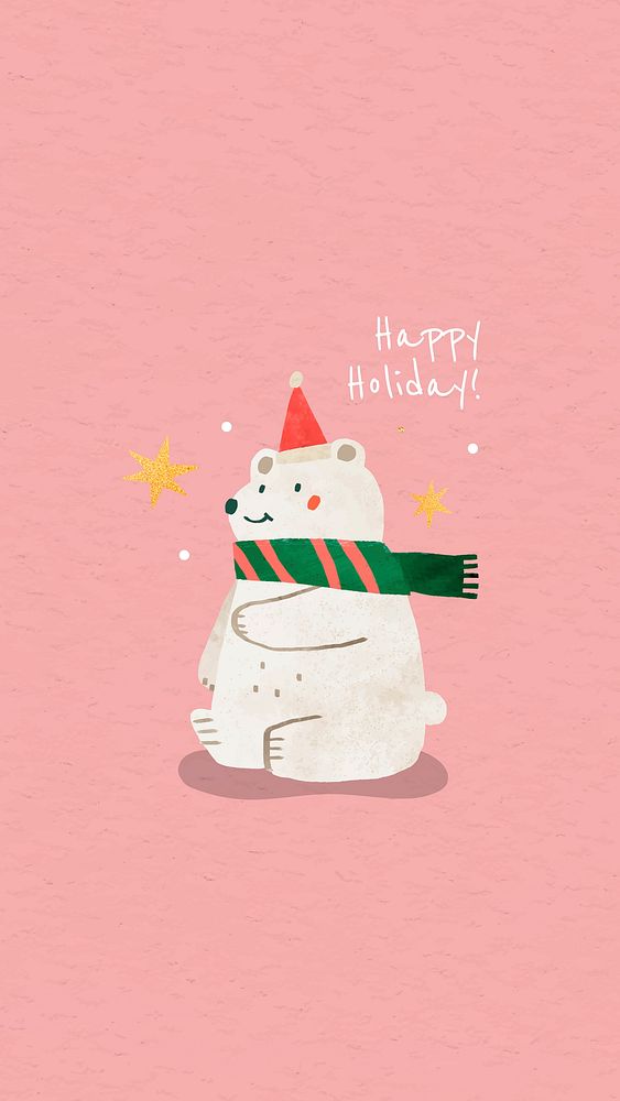 Christmas white bear doodle mobile phone wallpaper vector