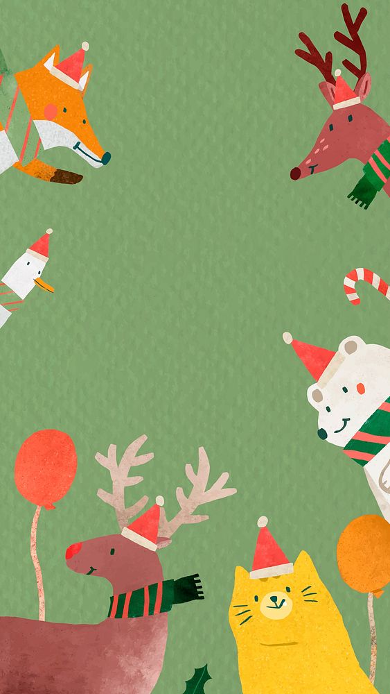 Christmas animal doodle mobile phone wallpaper vector