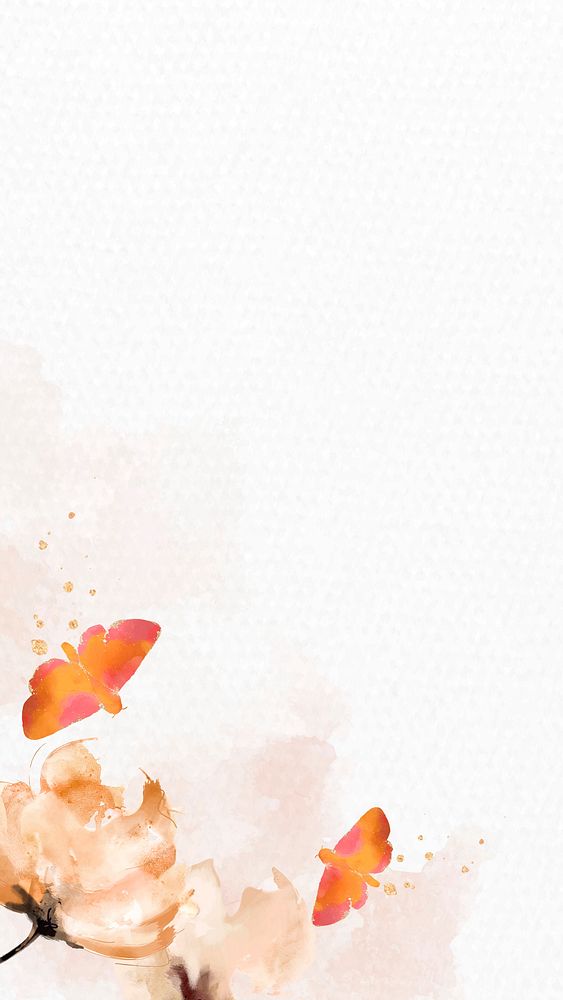 Moths and flowers watercolor background mobile phone wallpaper vector