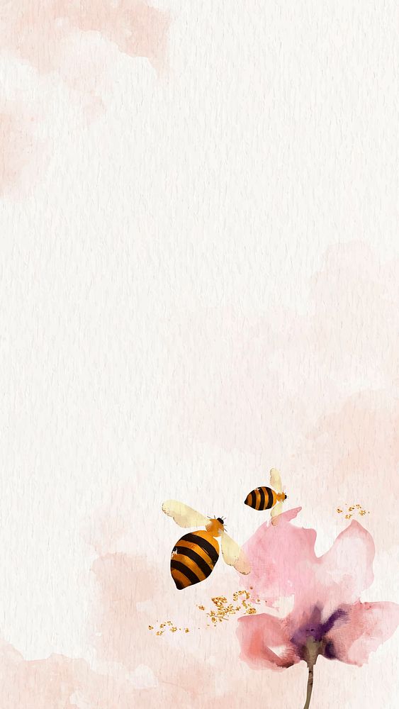 Honey Bees and flower watercolor background mobile phone wallpaper vector