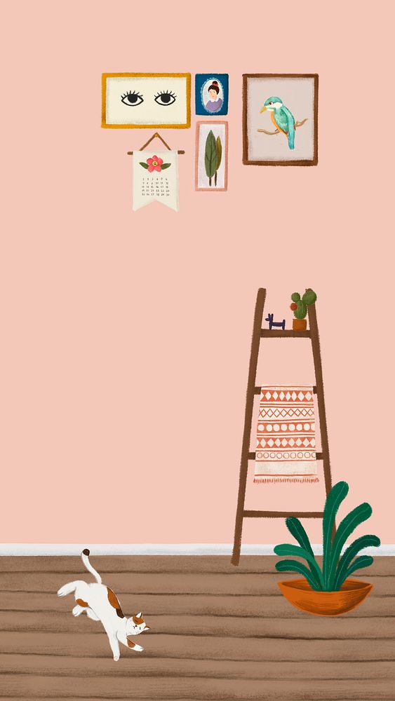 Minimal house interior sketch style mobile phone wallpaper vector