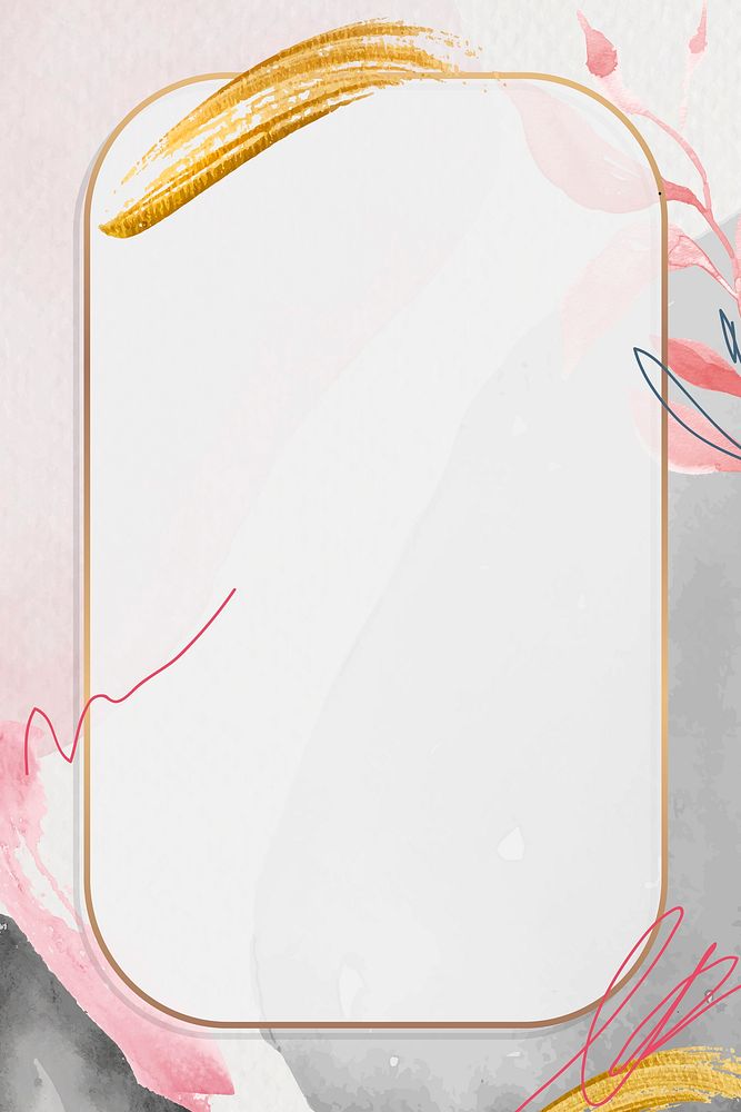 Rectangle gold  frame on pink floral background vector