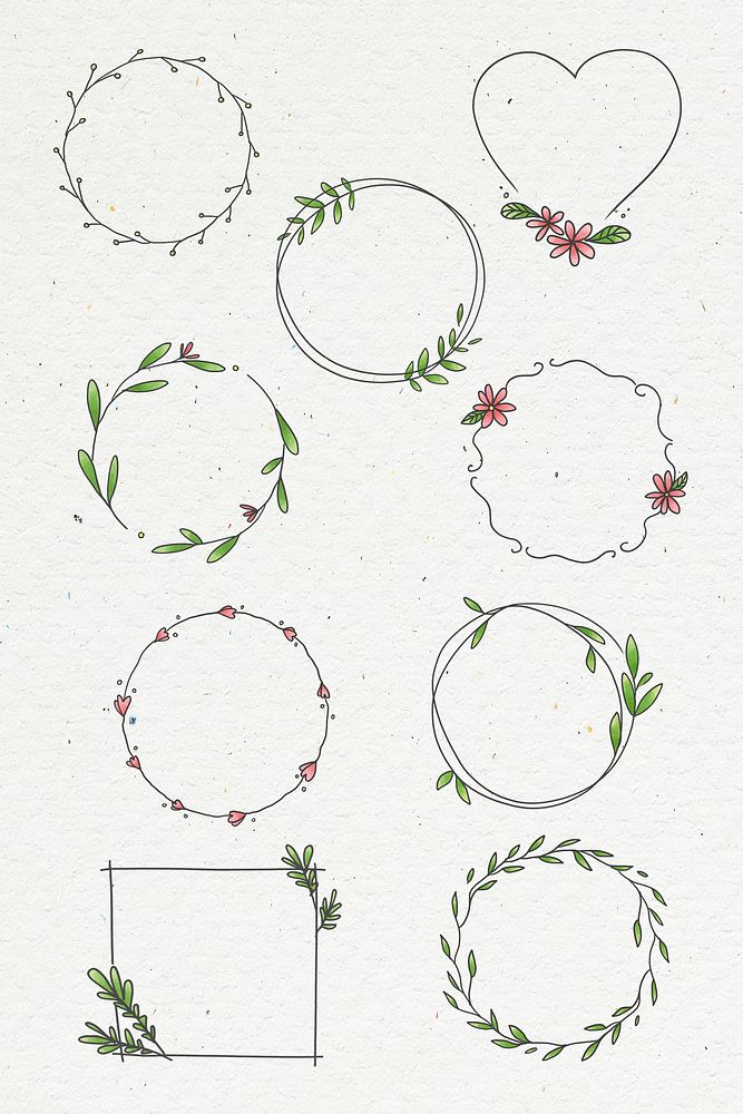 Doodle floral wreath set on beige background illustration mockup