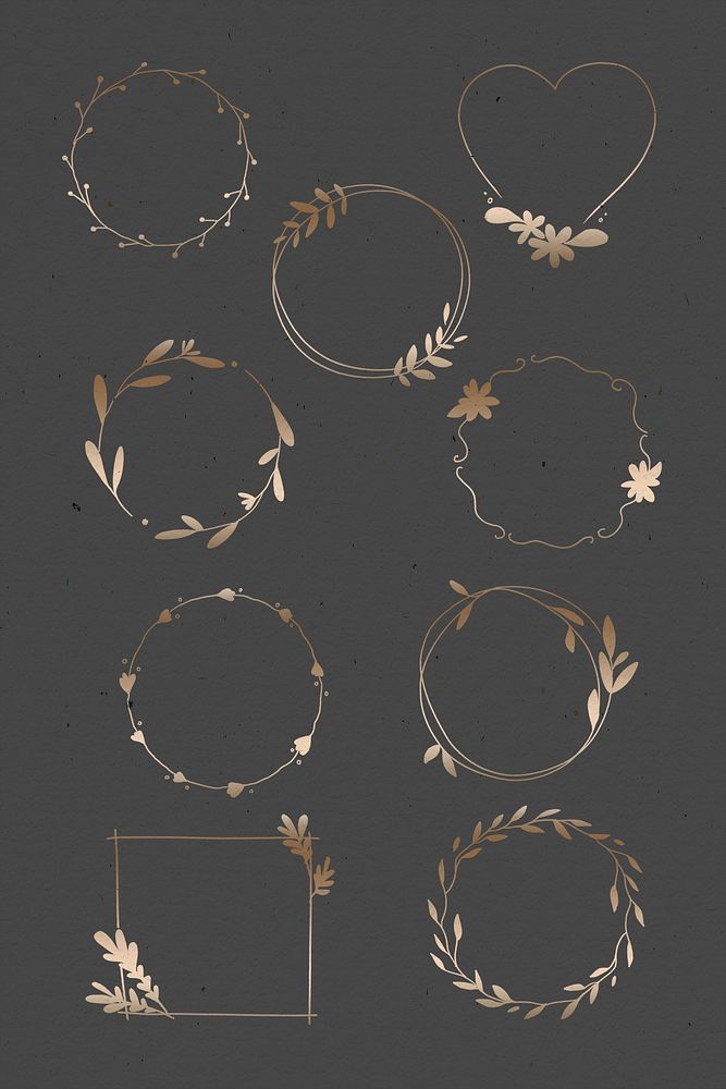 Golden leafy frame set on black background vector