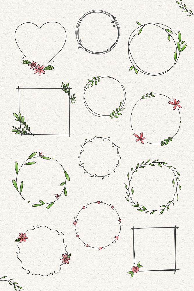 Doodle floral wreath vector collection