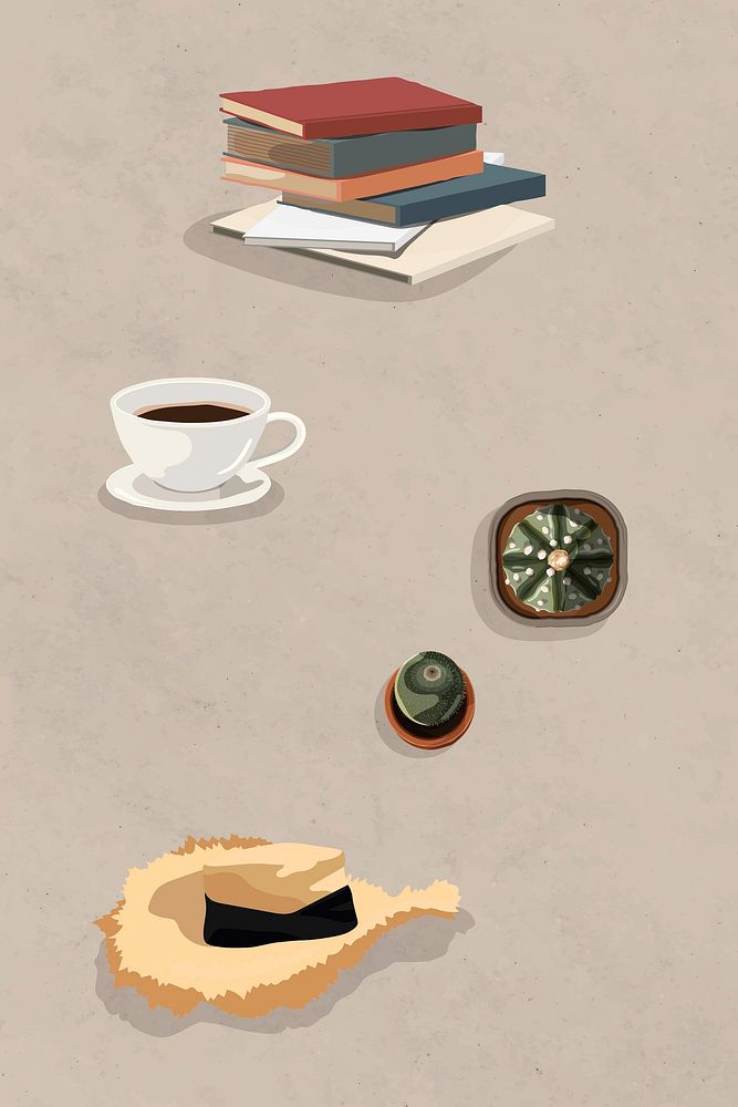 Coffee and books summer design element vector set