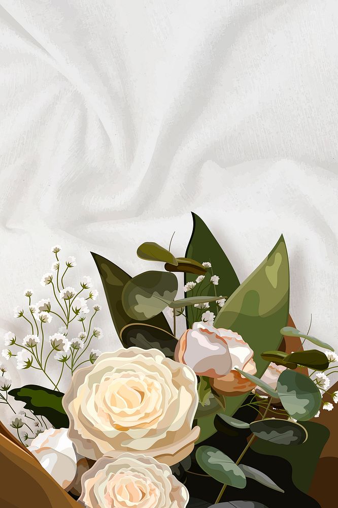 Bouquet on a white silk textured background vector