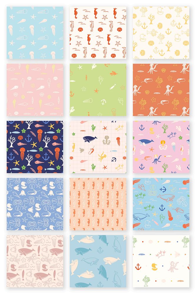 Underwater animals seamless pattern collection vector