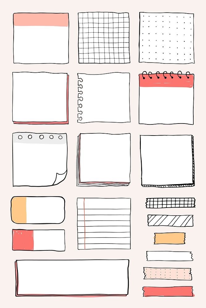 Blank reminder paper notes vector set