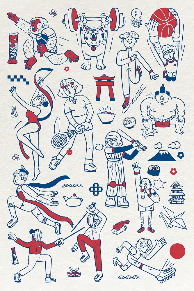 Athletes doodle character collection vector