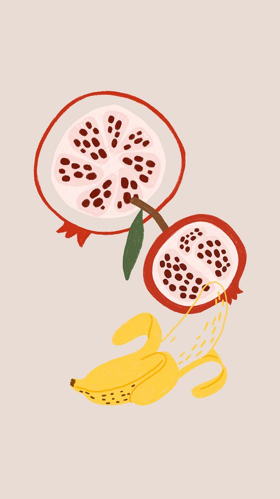Pomegranate and banana mobile phone wallpaper mockup
