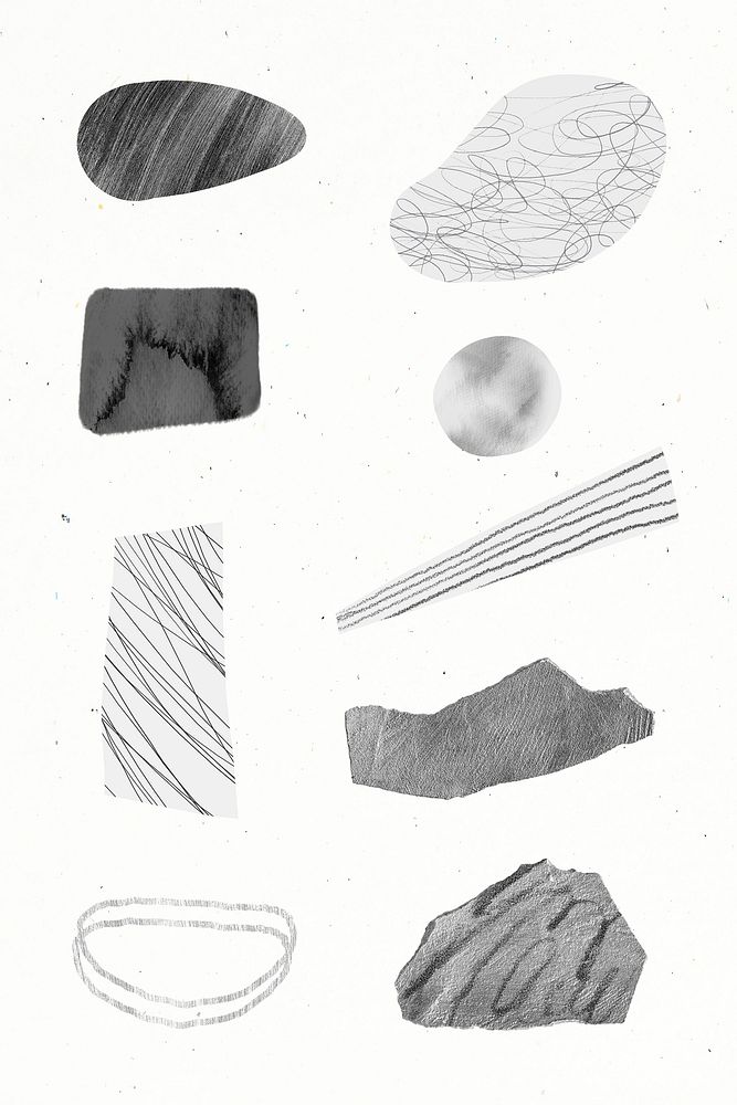 Scribble strokes and gray stone textures design element collection