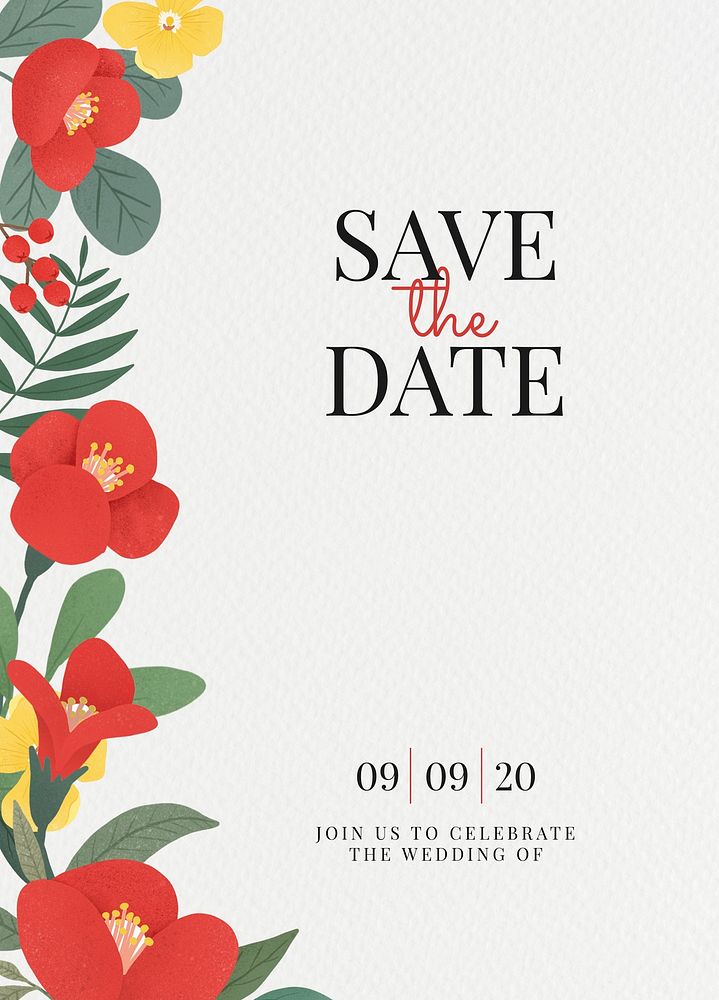 Floral wedding invitation card mockup