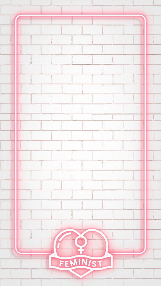 Feminine neon frame on a white brick background vector