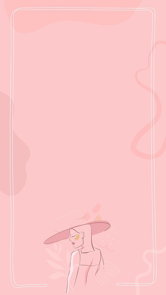 Pink feminine line art frame vector
