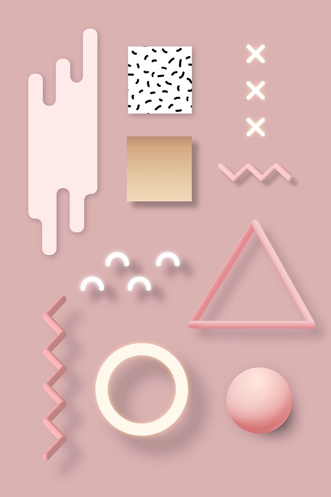 Pink geometric Memphis set vector