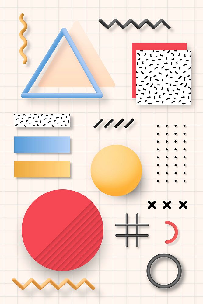 Colorful geometric Memphis design element set vector 
