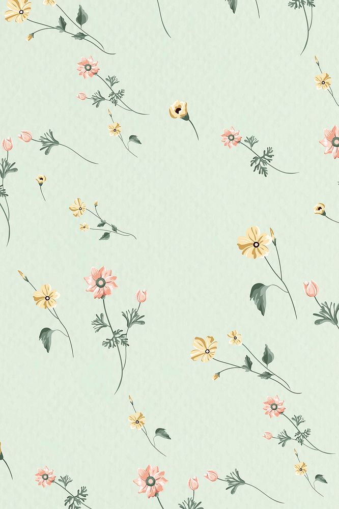 Blooming flower seamless pattern on a green background vector