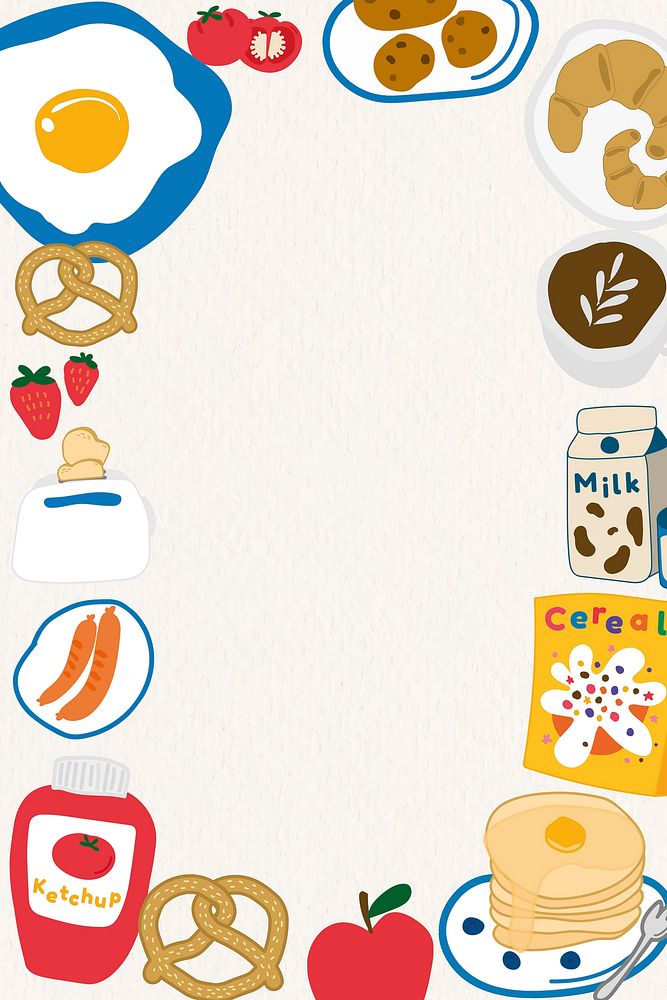 Food doodle frame on a beige background vector
