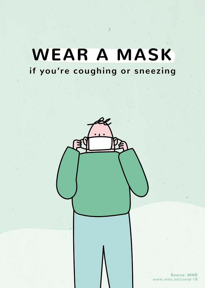 Wear a mask coronavirus pandemic poster template source WHO vector