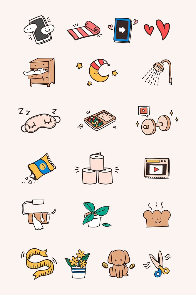 Cute social distancing and quarantine icon set vector