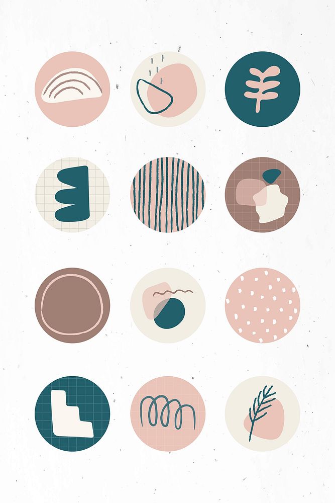 Minimal doodle social story highlights icon set vector