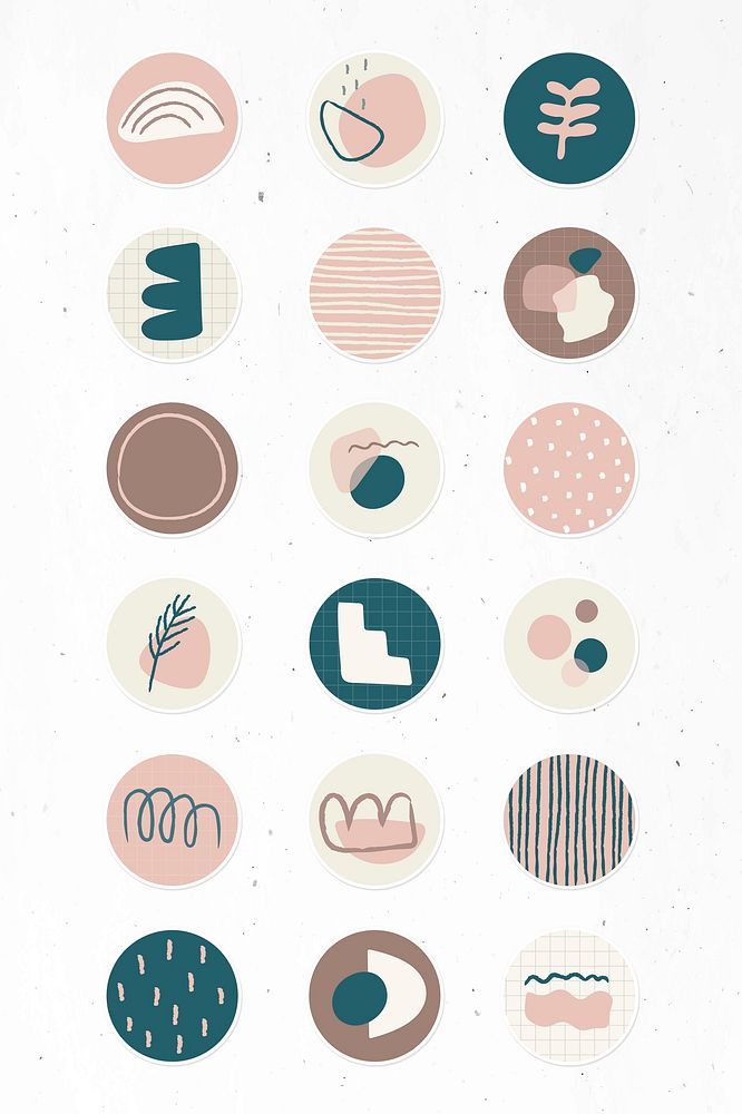 Minimal doodle social story highlights icon set vector