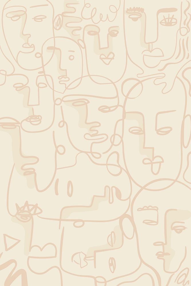Abstract face line drawing on a beige background design resource