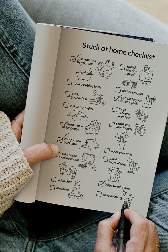 Stuck at home checklist in a notebook