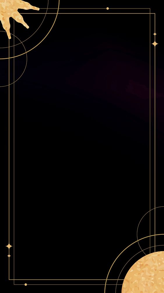 Gold sun and moon frame on a black phone wallpaper vector