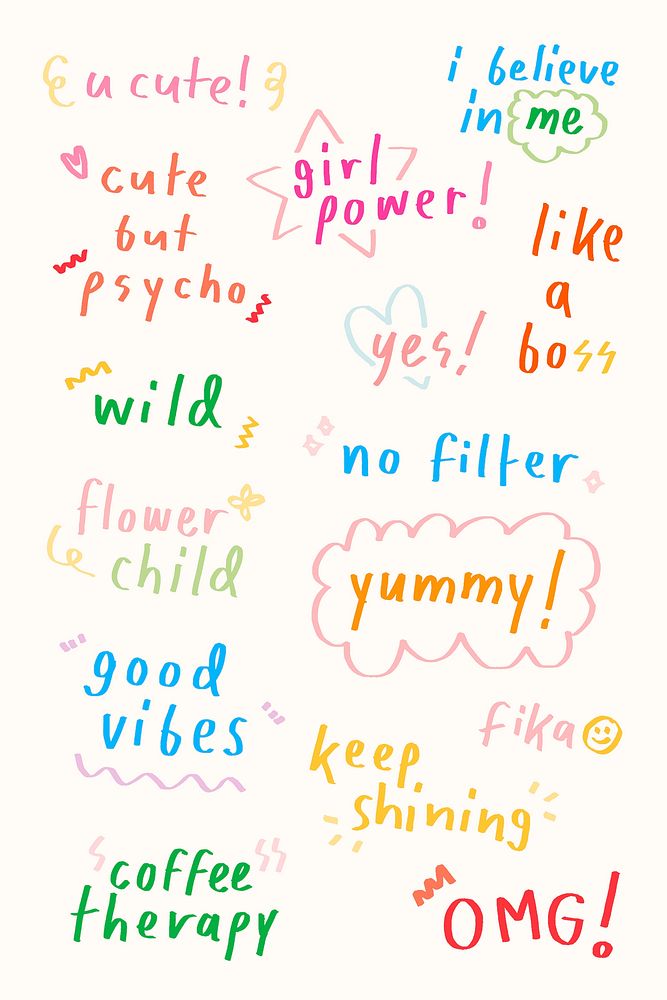 Cute pastel doodle typography set on a beige background vector