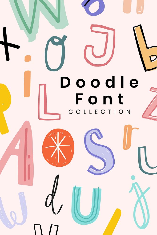 Doodle font collection poster vector
