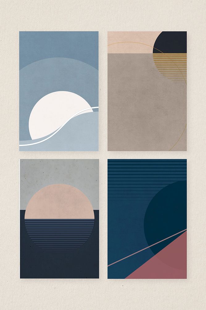 Landscape set vector minimal poster style in dull color