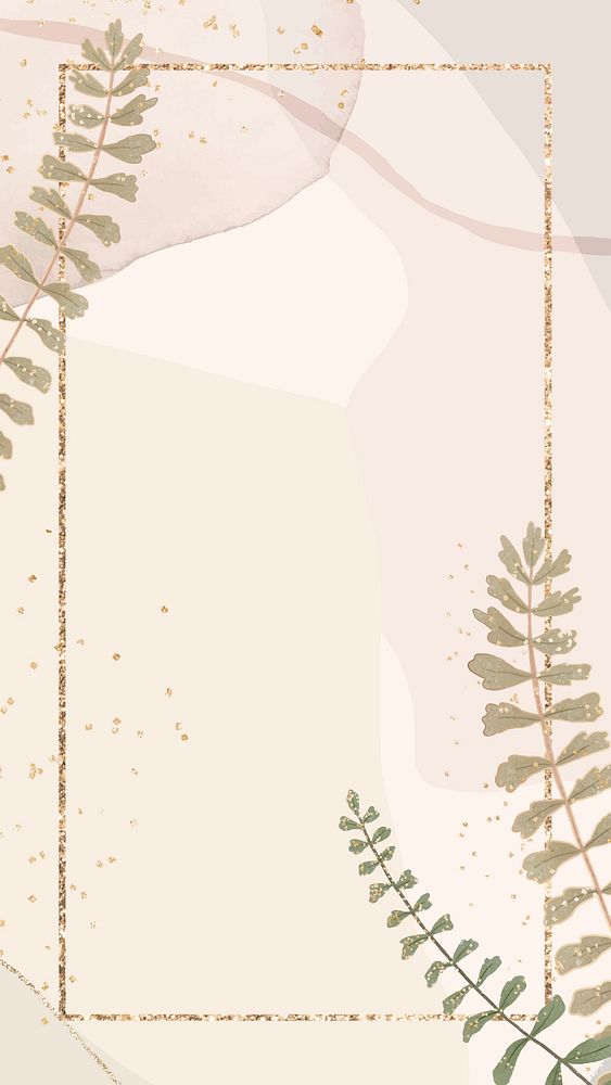 Golden rectangle foliage vector frame on neutral background