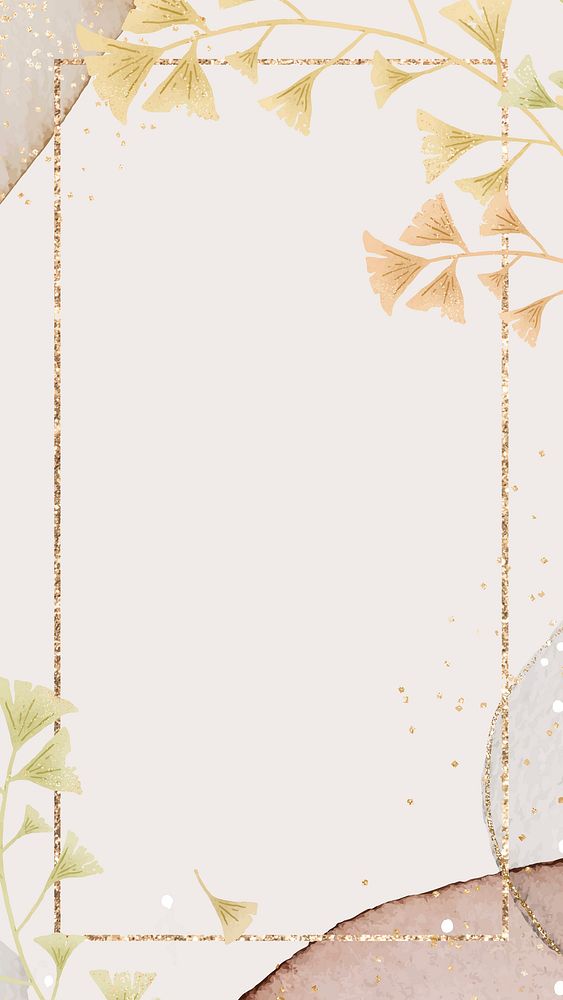 Gold ginkgo leaf frame vector on neutral watercolor