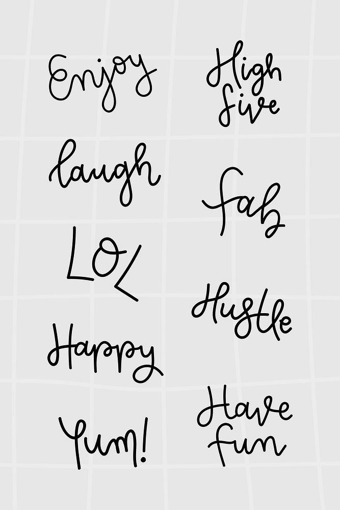 Happy cursive words typography set 