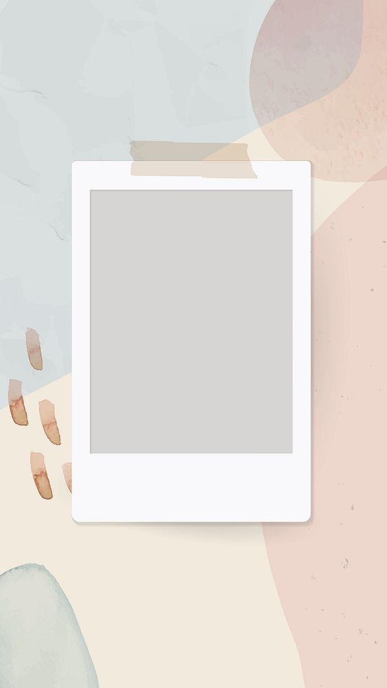 Blank instant photo frame on neutral watercolor background mobile phone wallpaper vector