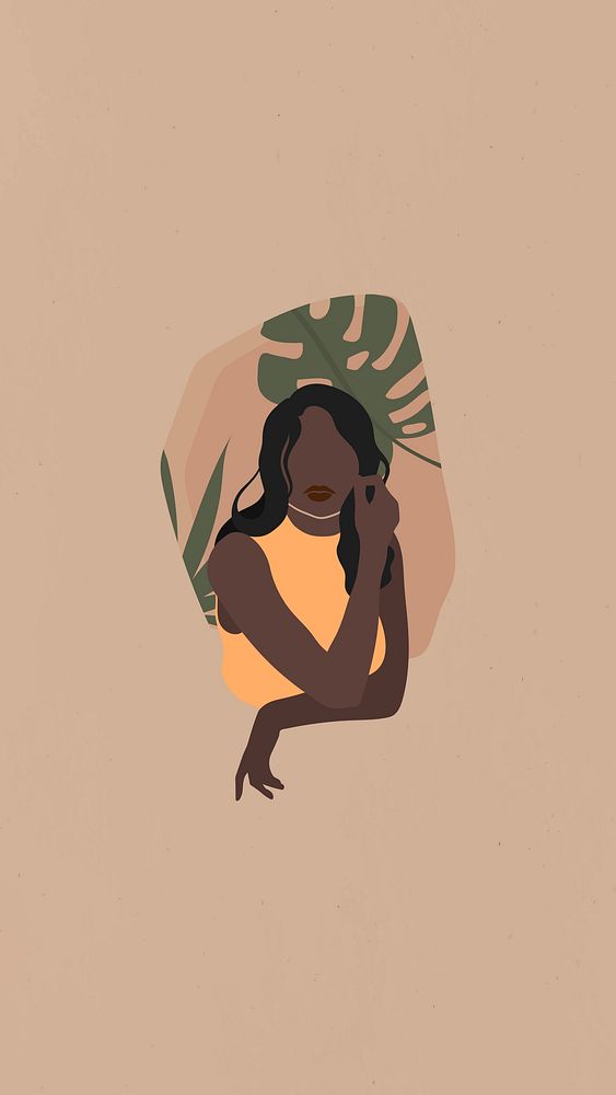 Black woman with a monstera leaf illustration
