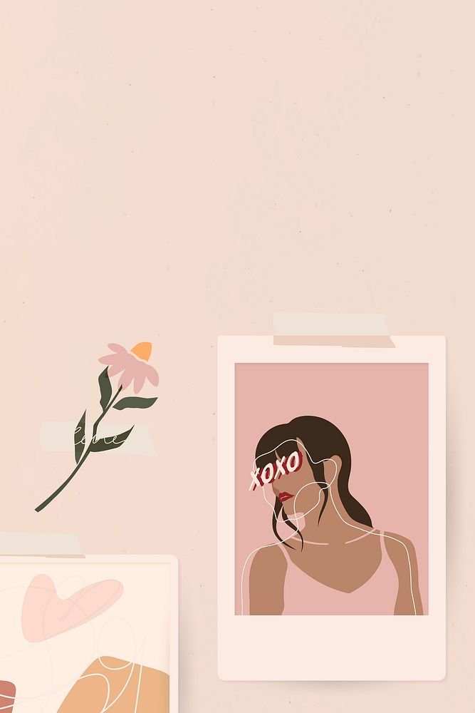 Woman in an instant picture frame social background illustration