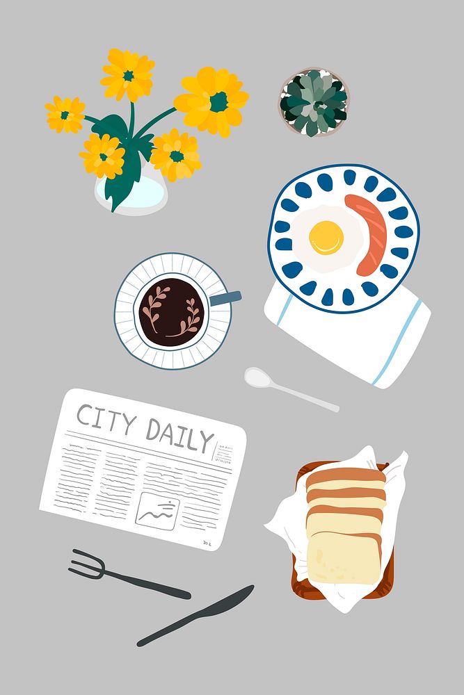 Flat lay breakfast sticker doodle vector